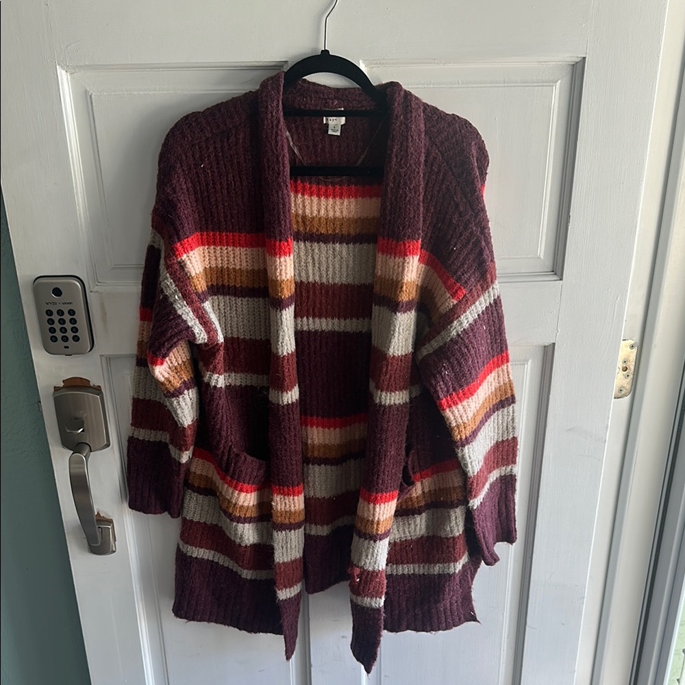 a new day Cozy Brown and Red Cardigan Sweater